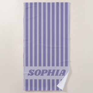 Modern Summer Purple Striped Personalized Beach Towel