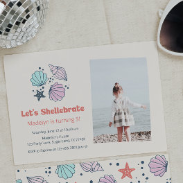 Modern Summer Shell Birthday Photo Invitation