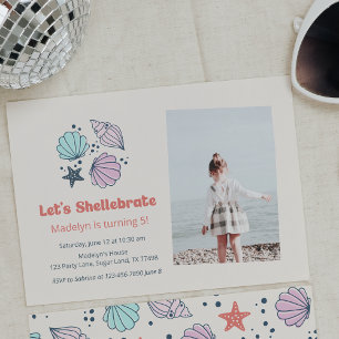 Modern Summer Shell Birthday Photo  Invitation