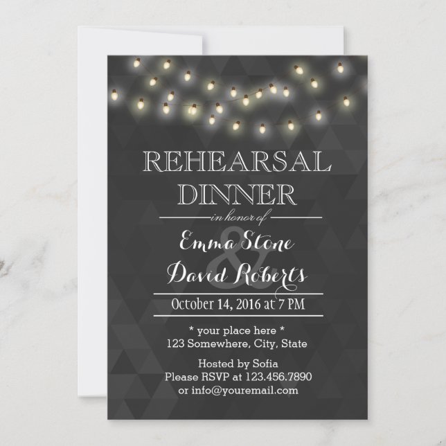 Modern Summer String Lights Rehearsal Dinner Invitation (Front)