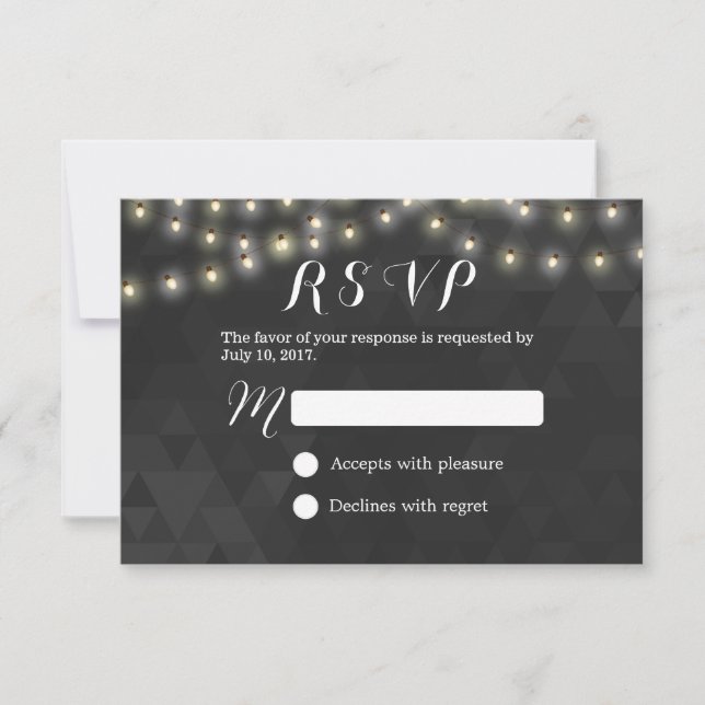 Modern Summer String Lights Wedding RSVP Card (Front)