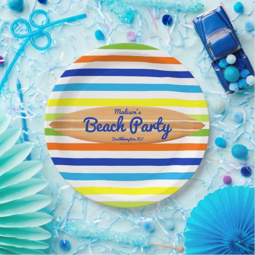 Modern Summer Stripes Beach Party Paper Plates