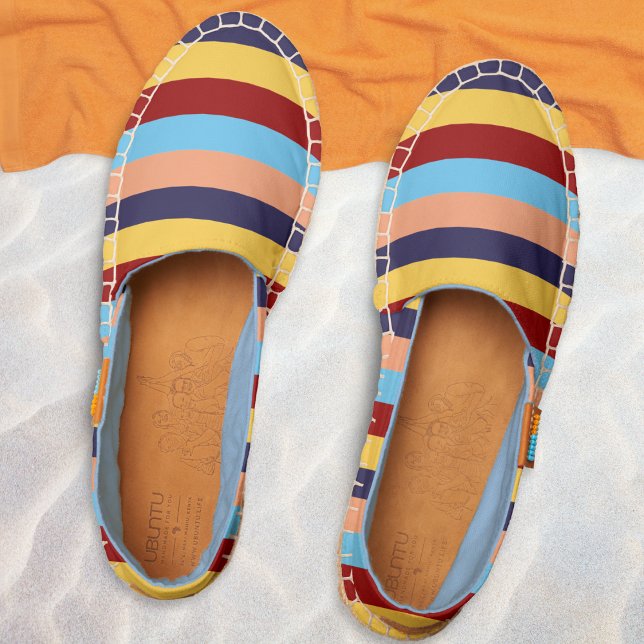 Modern Summer Stripes Colorful Patterned Beach Espadrilles (A pair of boho, elegant espadrilles with colorful striped design)