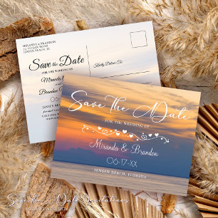 Modern Summer Sunset Beach Wedding Save the Date Announcement Postcard