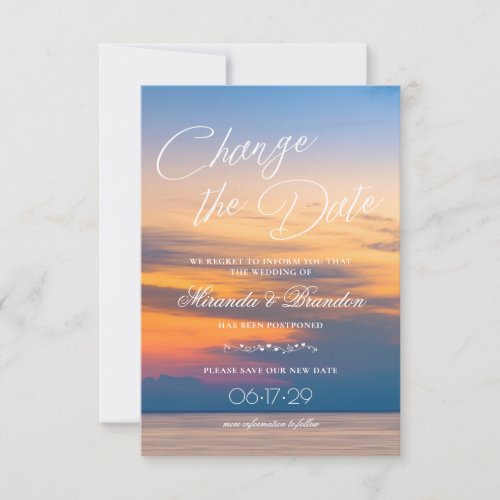 Modern Summer Sunset Change the Date Beach Wedding Save The Date