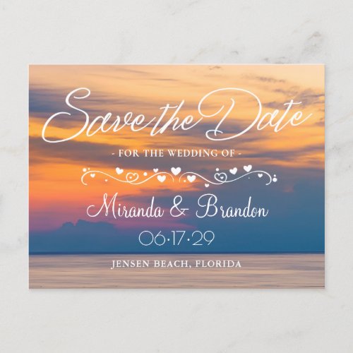 Modern Summer Sunset Save the Date Beach Wedding Announcement Postcard