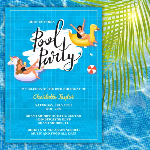 Modern Summer Swimming Pool Birthday Party Invitation