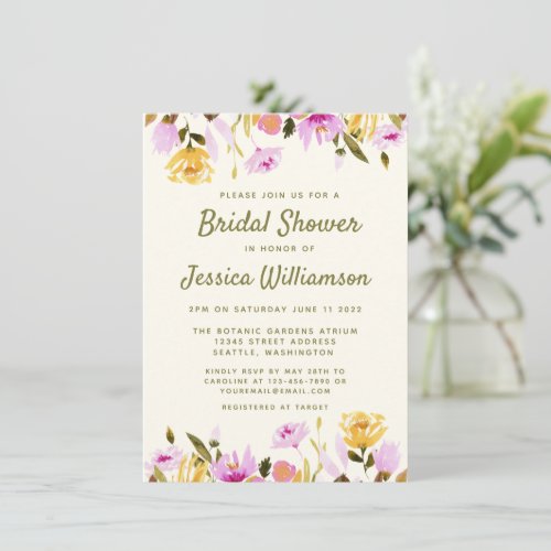 Modern Summer Watercolor Floral Bridal Shower Invitation
