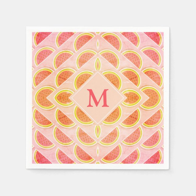 Modern Summer WATERMELON Pink MONOGRAM Paper Napkins (Front)