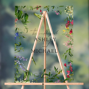 Modern Summer Wildflower Calligraphy Wedding Acrylic Sign
