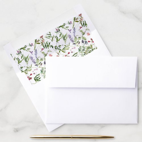 Modern Summer Wildflower Calligraphy Wedding Envelope Liner