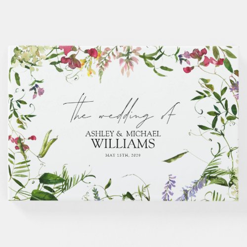 Modern Summer Wildflower Calligraphy Wedding Guest Book