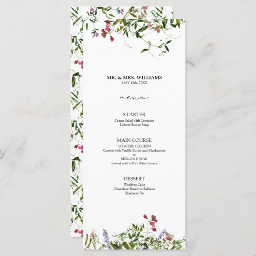 Modern Summer Wildflower Calligraphy Wedding Menu