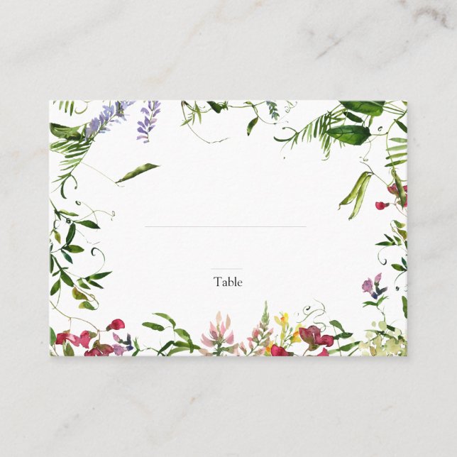 Modern Summer Wildflower Wedding Escort Place Card (Front)