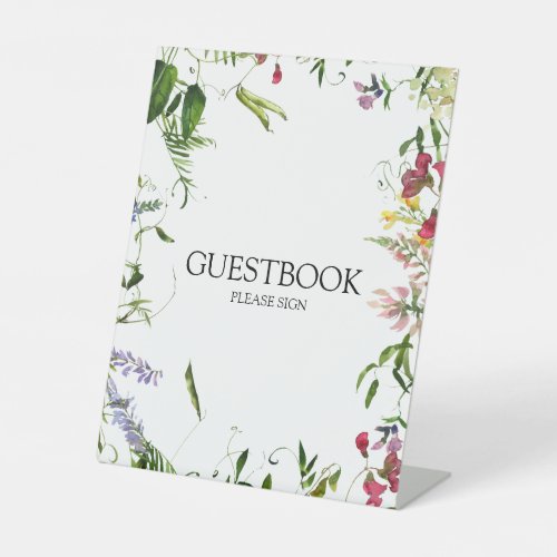 Modern Summer Wildflower Wedding Guestbook Pedestal Sign