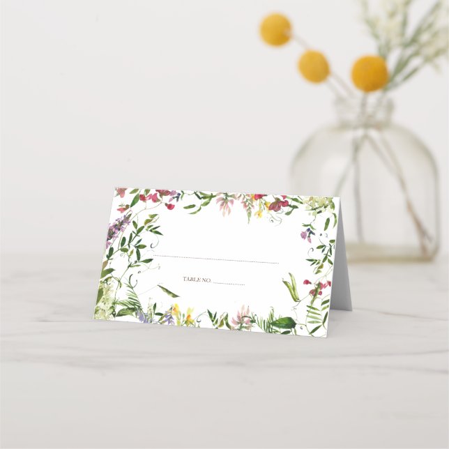 Modern Summer Wildflower Wedding Place Card (Front)
