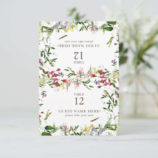Modern Summer Wildflower Wedding Place Card (Standing Front)