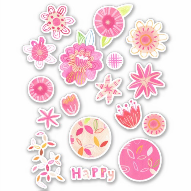 Modern SummerWatercolor Flowers and Blooms Sticker (Front)