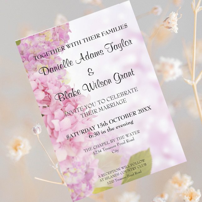 Modern Summery Pink Hydrangea Wedding Invitation (Creator Uploaded)