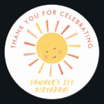 Modern Sun Kids Birthday Party Thank You Favor Classic Round Sticker<br><div class="desc">Modern Sun Kids Birthday Party Thank You Favor Stickers with cute sun and modern design. Click the edit button to customize this design with your details.</div>