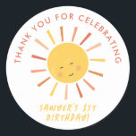 Modern Sun Kids Birthday Party Thank You Favor Classic Round Sticker<br><div class="desc">Modern Sun Kids Birthday Party Thank You Favor Stickers with cute sun and modern design. Click the edit button to customize this design with your details.</div>