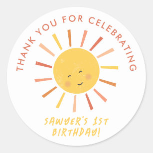 Modern Sun Kids Birthday Party Thank You Favor Classic Round Sticker