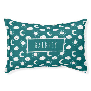 Modern Sun, Moon, and Clouds   Aqua   Personalized Pet Bed