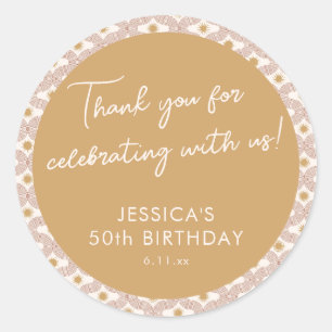 Modern Sun Moon Line Terracotta Gold 50th Birthday Classic Round Sticker