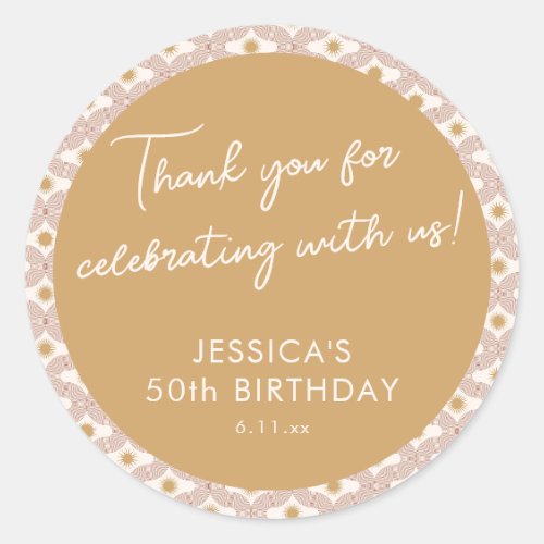 Modern Sun Moon Line Terracotta Gold 50th Birthday Classic Round Sticker