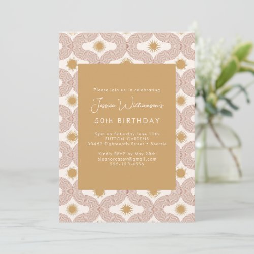 Modern Sun Moon Line Terracotta Gold 50th Birthday