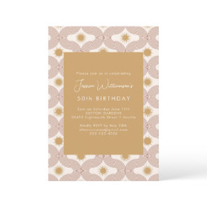 Modern Sun Moon Line Terracotta Gold 50th Birthday Invitation