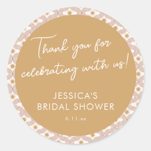 Modern Sun Moon Line Terracotta Gold Bridal Shower Classic Round Sticker