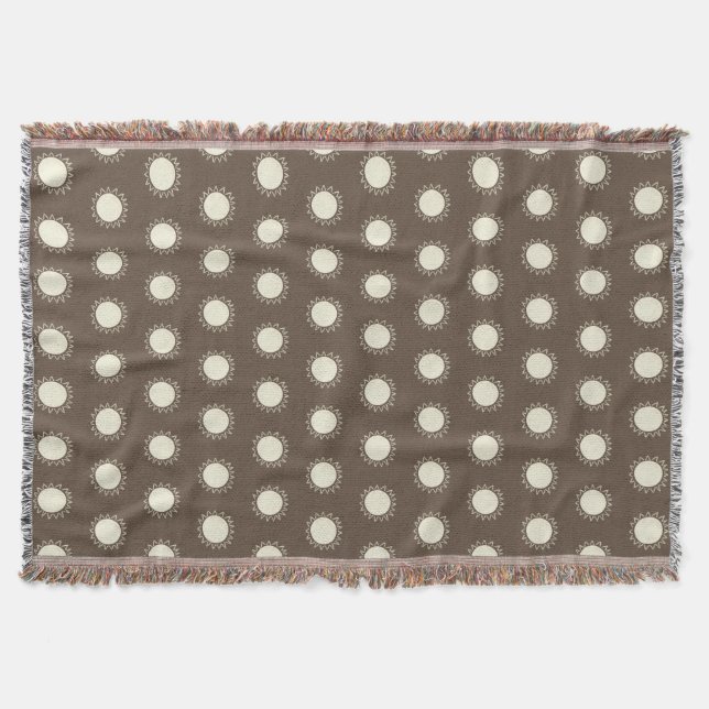 Modern Sun Motif Woven Blanket – Minimalist Taupe  (Front)