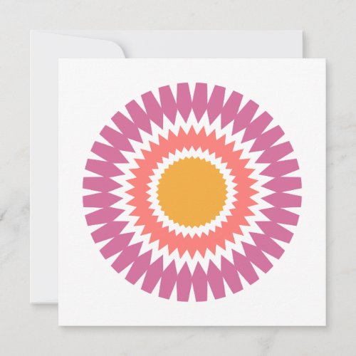 Modern Sunburst Flat Note Card in Pink and Gold