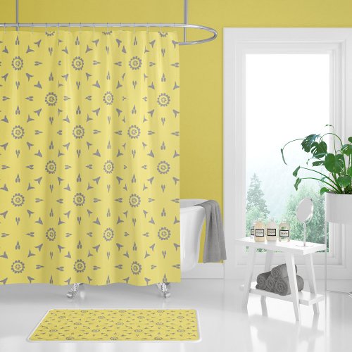Modern Sunburst Floral Yellow and Gray Shower Curtain