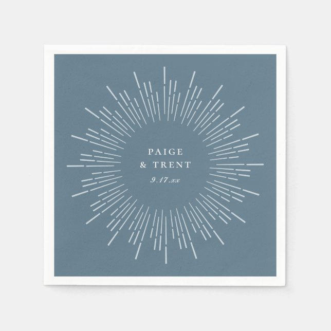 Modern Sunburst Frame Slate Blue Napkins (Front)