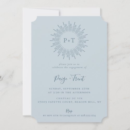 Modern Sunburst Light Blue Engagement Party Invitation