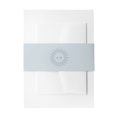 Modern Sunburst Light Blue Wedding Monogram Invitation Belly Band