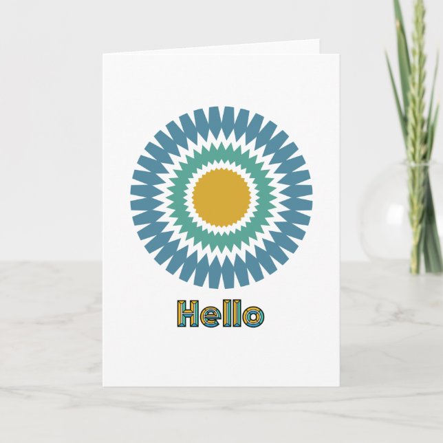 Modern Sunburst Note Card in Green and Gold (Front)