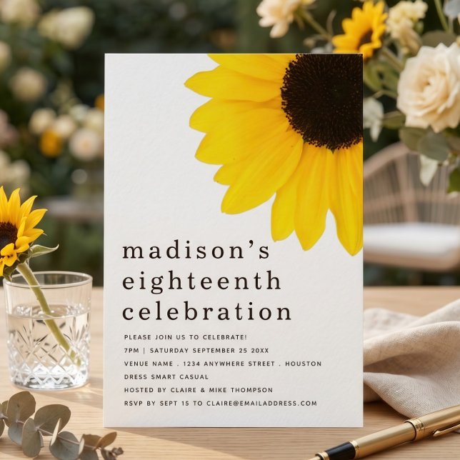 Modern Sunflower 18th Birthday Party Invitation (Creator Uploaded)