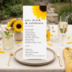 Modern Sunflower 18th Birthday Party Menu card