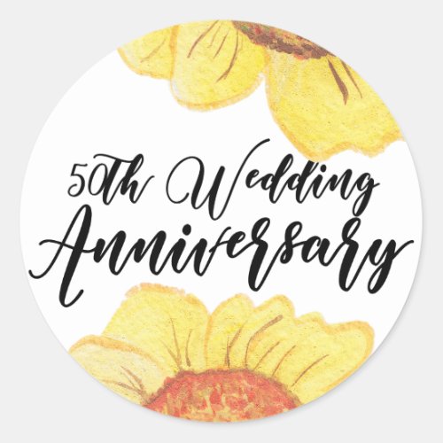 Modern Sunflower 50th Anniversary Wedding Classic Round Sticker