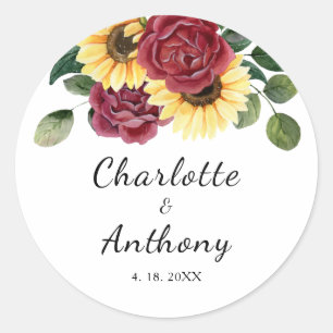 Modern Sunflower and Rose Floral Classic Round Sticker