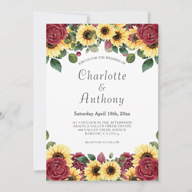 Modern Sunflower and Rose Floral Invitation (Front)