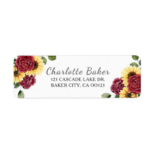 Modern Sunflower and Rose Floral Label