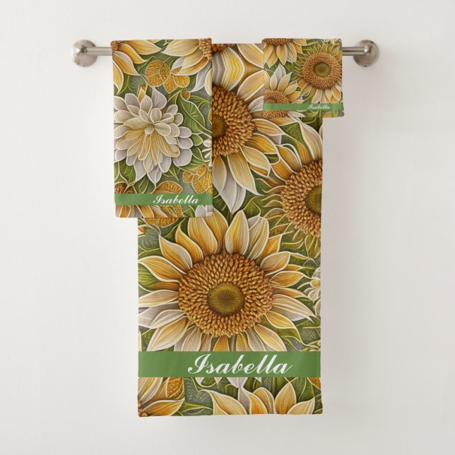 Modern Sunflower Beautiful Collection Bath Towel Set (Insitu)