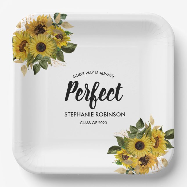 Modern Sunflower Bible Quote  Paper Plates (Front)