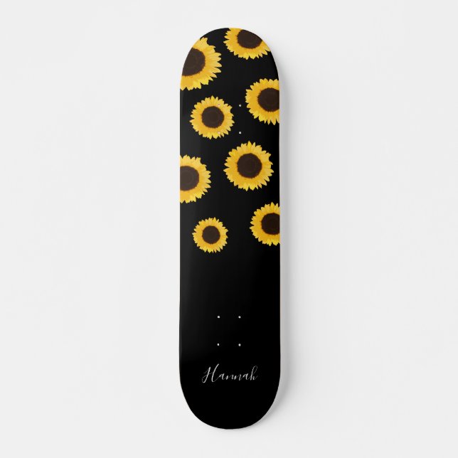 Modern Sunflower Black Personalized Skateboard (Front)