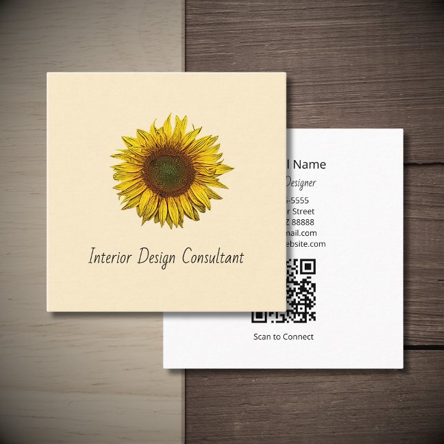 Modern Sunflower Boho Botanical Designer  Square Business Card (Creator Uploaded)
