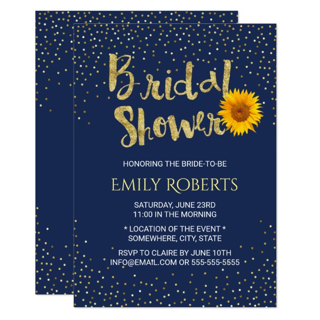 Modern Sunflower Bridal Shower Navy Blue Invitation
